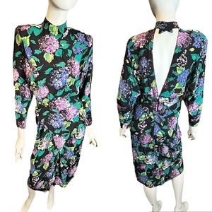 Vintage 80s Michelle Stuart Floral Dress Small